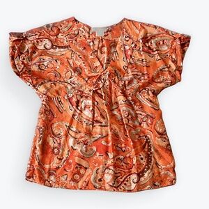 Michael Kors Vibrant Orange Silk Paisley Blouse Sz S